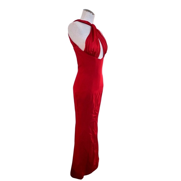 Oh Polly True Red Halter Twist Keyhole Open Back Maxi Dress 11937D Size 0 NEW - Picture 8 of 15
